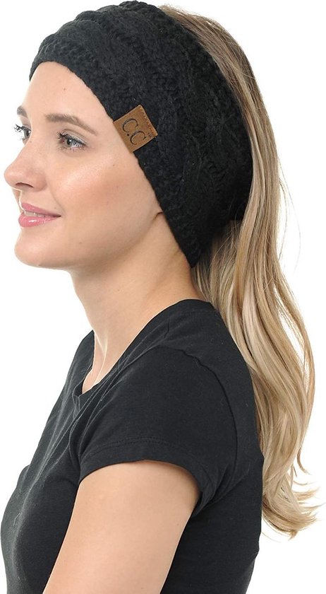 Zwarte Wollen Hoofdband Dames | Warme Winter Haarband Beanie | Gebreide Hoofdband