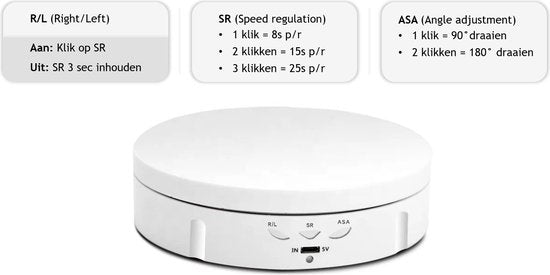 Elektrisch Draaiplateau Wit ⌀14,6cm | 360° | 3 Snelheden | Fotografie & Productvideo's