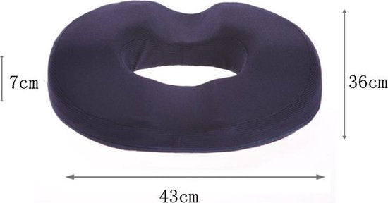 Zitkussen Traagschuim Navy | Donut Zitkussen Stuitje | Wasbare Hoes | Anti-Slip
