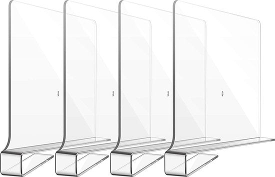 Plankverdeler Transparant – Set van 4 | Kledingkast & Plank Organizer | Geen Gereedschap
