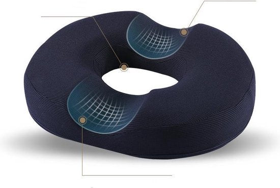 Zitkussen Traagschuim Navy | Donut Zitkussen Stuitje | Wasbare Hoes | Anti-Slip
