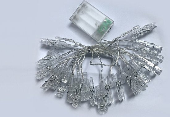 Fotoslinger met LED Verlichting | 6 Meter | 40 Knijpers | Warm Wit | Bruiloft & Decoratie