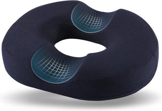 Zitkussen Traagschuim Navy | Donut Zitkussen Stuitje | Wasbare Hoes | Anti-Slip