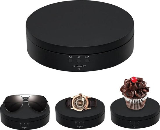 Elektrisch Draaiplateau Zwart ⌀14,6cm | 360° | 3 Snelheden | Fotografie & Productvideo's