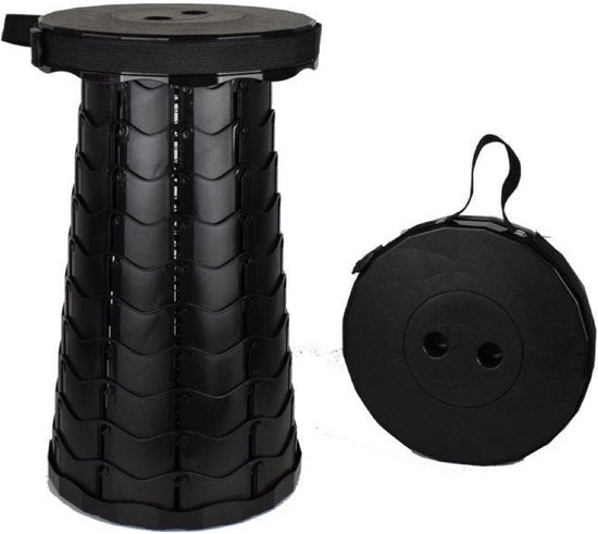 Opvouwbare Kruk Zwart | Verstelbaar 6–45cm | 150kg | Festival, Kamperen & Reizen