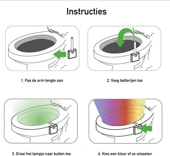 LED Toiletpotverlichting met Bewegingssensor – 8 Kleuren WC Nachtlamp op Batterij