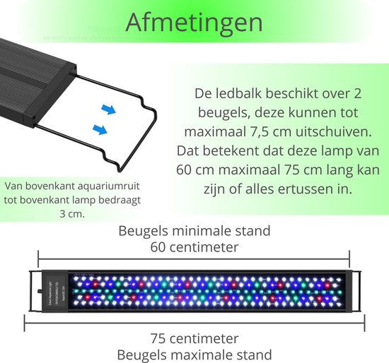 Aquarium LED Lamp 60-75cm | Dimbaar | Timer | 8 Kleuren | Zonsopkomst Simulatie | IP86