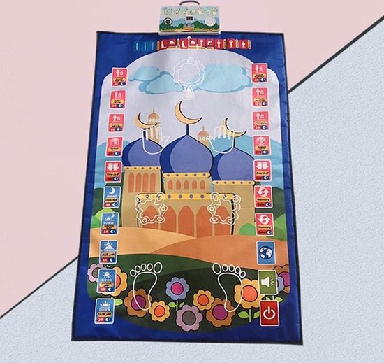 Islamitische Gebedsmat Kinderen Blauw | Interactief & Educatief | 6 Talen | 110×70cm