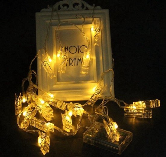 Foto Lichtslinger Warm Wit | 2 Meter | 20 LED Clips | Op Batterij | Kamer Decoratie