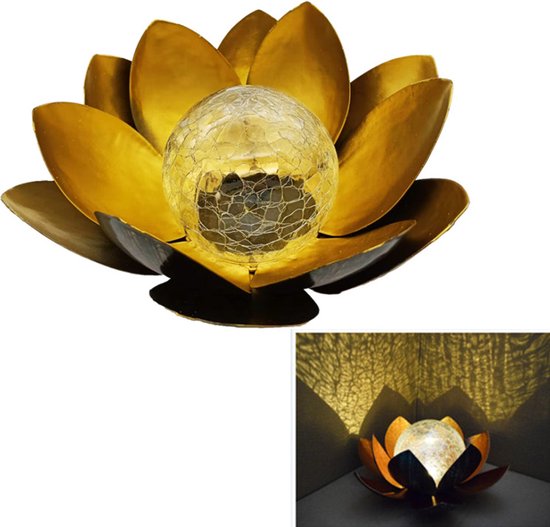 Lotus Tuinlamp Solar Goudgeel | Warm Wit | Dagsensor | Decoratieve Buitenverlichting
