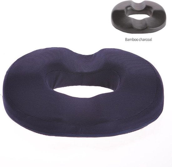 Zitkussen Traagschuim Navy | Donut Zitkussen Stuitje | Wasbare Hoes | Anti-Slip