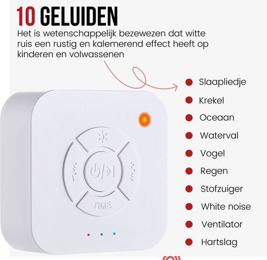 White Noise Machine Baby | 10 Geluiden | 36u Batterij | Amber Licht | Draadloos & Oplaadbaar