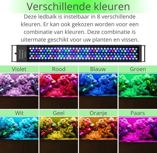 Aquarium LED Lamp 60-75cm | Dimbaar | Timer | 8 Kleuren | Zonsopkomst Simulatie | IP86