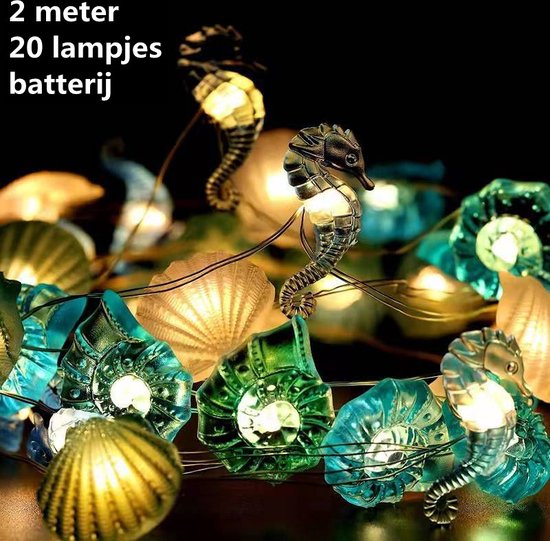 Lichtsnoer Schelpen | 2 Meter | 20 LED | Met Afstandsbediening | Tuin & Terras Decoratie