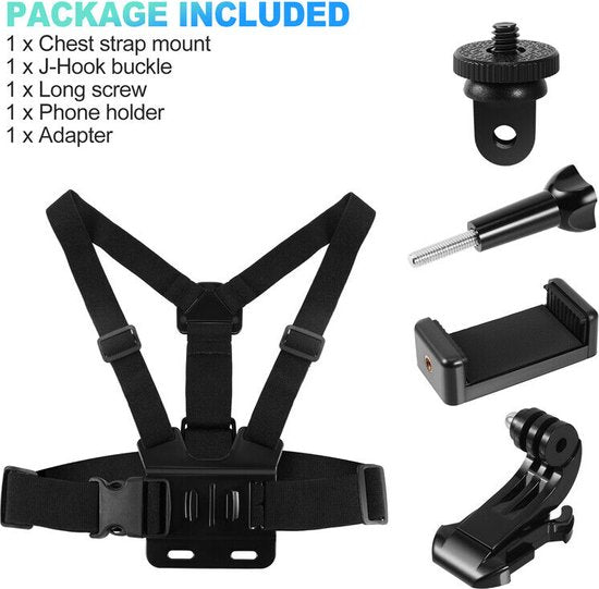 Borstriem Telefoonhouder | Universeel | Handsfree | Ski, Sport & Vloggen | Chest Mount