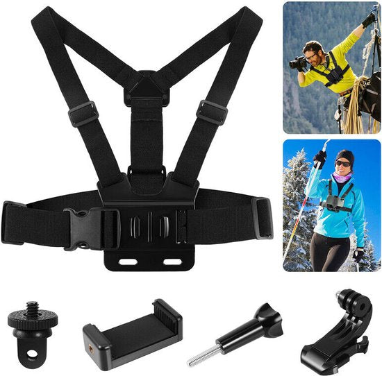 Borstriem Telefoonhouder | Universeel | Handsfree | Ski, Sport & Vloggen | Chest Mount