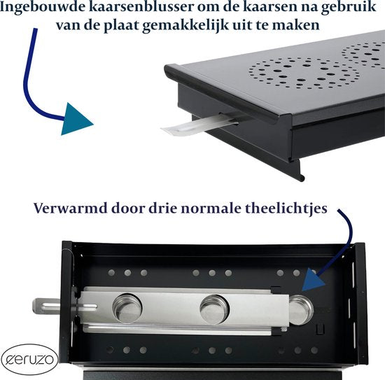 Warmhoudplaat Rechaud Zwart | 3 Branders | 43cm | Non-stick | Aluminium & RVS