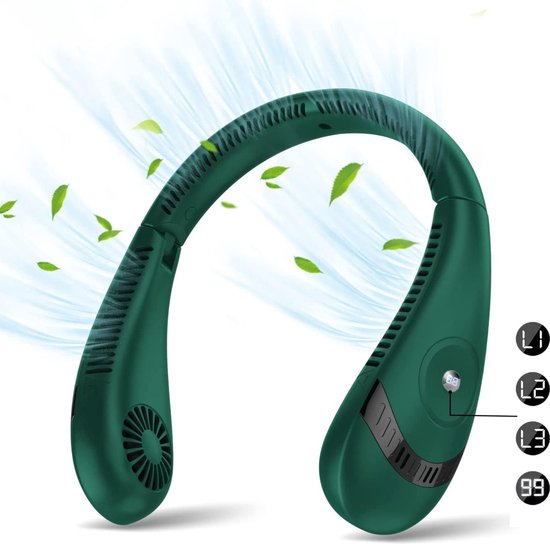 Nekventilator Deluxe Groen – Draadloos & Oplaadbaar – 5000mAh Batterij – LED Display – 5 Standen