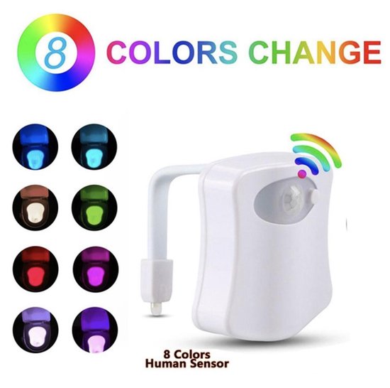 LED Toiletpotverlichting met Bewegingssensor – 8 Kleuren WC Nachtlamp op Batterij
