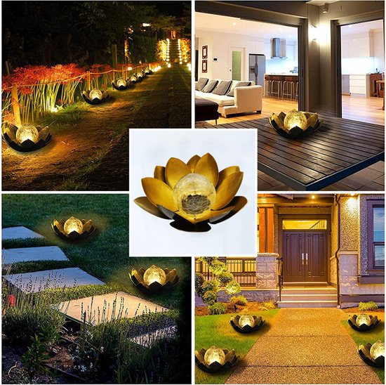 Lotus Tuinlamp Solar Goudgeel | Warm Wit | Dagsensor | Decoratieve Buitenverlichting