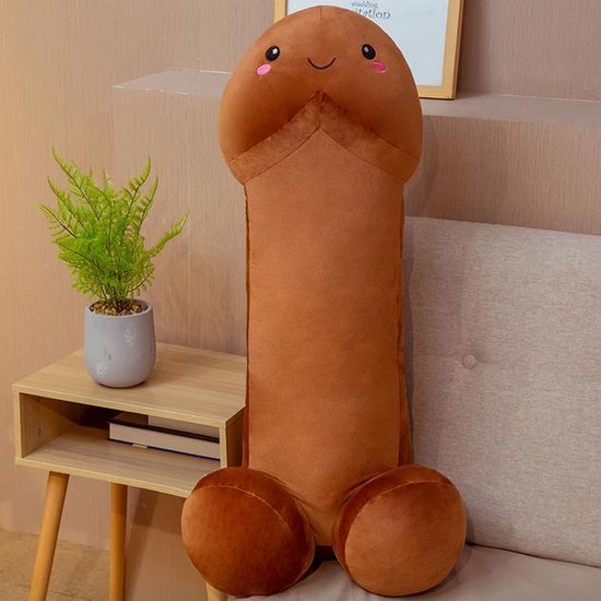 Penis Knuffel 1 Meter Bruin | Grappig Piemel Kussen | Vrijgezellenfeest Cadeau