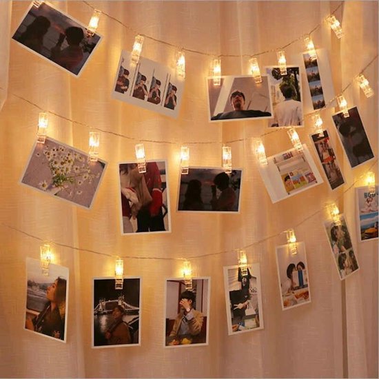 Foto Lichtslinger Warm Wit | 2 Meter | 20 LED Clips | Op Batterij | Kamer Decoratie