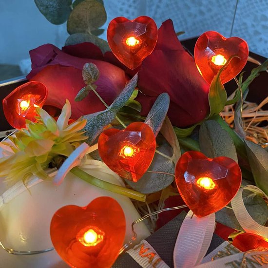Lichtsnoer Hartjes Rood | 2 Meter | 20 LED | Met Afstandsbediening | Valentijn Decoratie