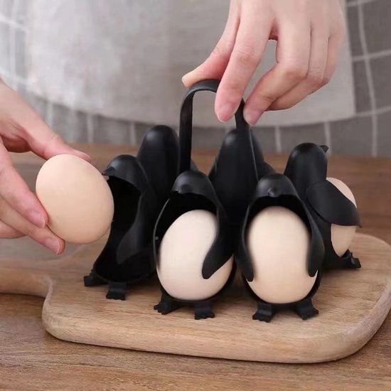 Pinguïn Eierdopjes Set van 6 Zwart | Eierhouder & Eierkoker | Grappig Ontbijt Cadeau