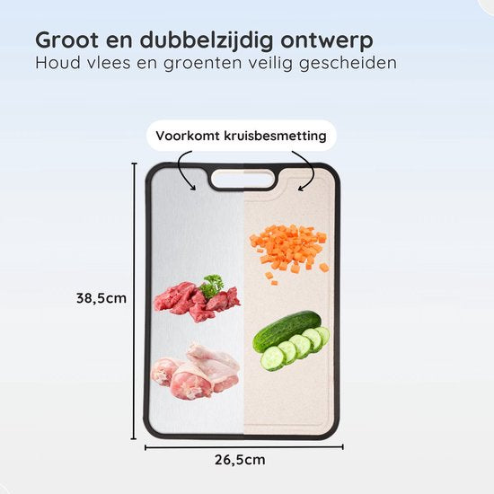 RVS Snijplank Dubbelzijdig | Rasp, Sapgeul & Antislip | Geen Microplastics | Vaatwasbestendig