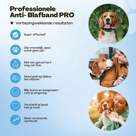Anti Blafband Pro | Zonder Schok | Vibratie & Audio | Oplaadbaar | Kleine & Grote Honden