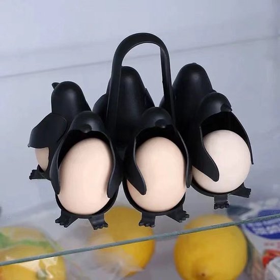 Pinguïn Eierdopjes Set van 6 Zwart | Eierhouder & Eierkoker | Grappig Ontbijt Cadeau