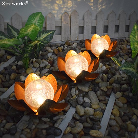 Lotus Tuinlamp Solar Goudgeel | Warm Wit | Dagsensor | Decoratieve Buitenverlichting