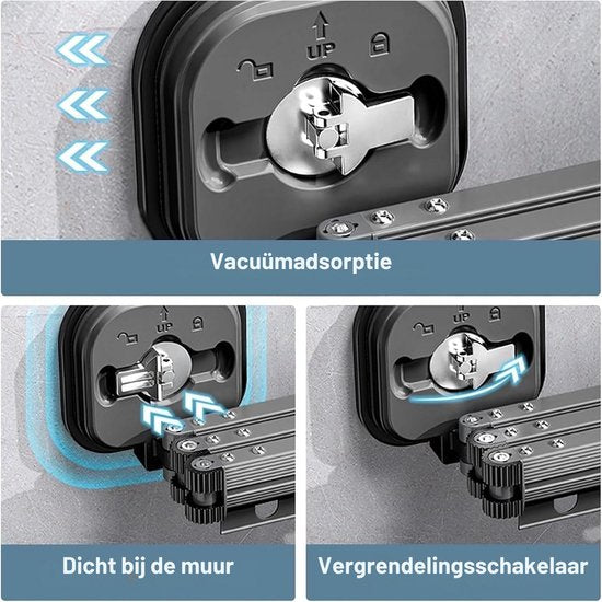 Wanddroogrek Inklapbaar Donkergrijs | Set van 2 | Zuignap | Geen Boren | 360° Draaibaar