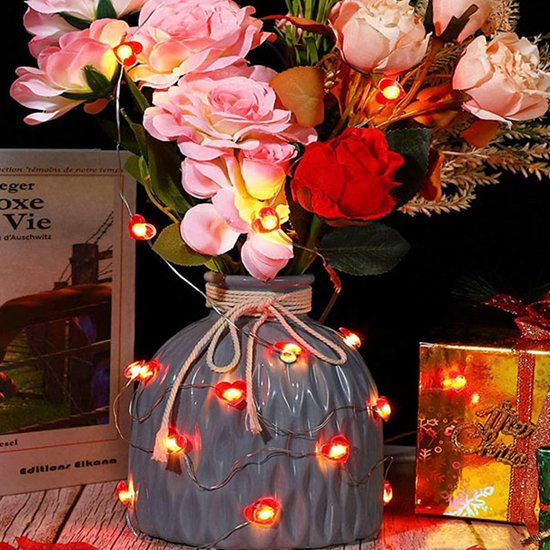 Lichtsnoer Hartjes Rood | 2 Meter | 20 LED | Met Afstandsbediening | Valentijn Decoratie