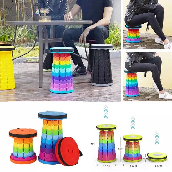 Opvouwbare Kruk Zwart | Verstelbaar 6–45cm | 150kg | Festival, Kamperen & Reizen
