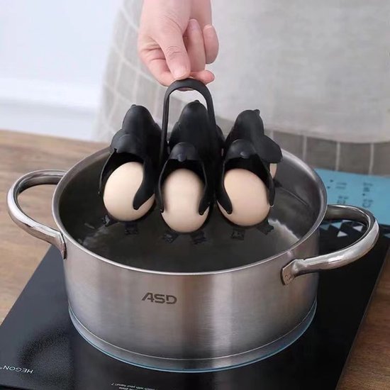 Pinguïn Eierdopjes Set van 6 Zwart | Eierhouder & Eierkoker | Grappig Ontbijt Cadeau