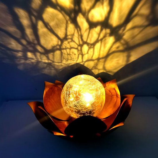Lotus Tuinlamp Solar Goudgeel | Warm Wit | Dagsensor | Decoratieve Buitenverlichting