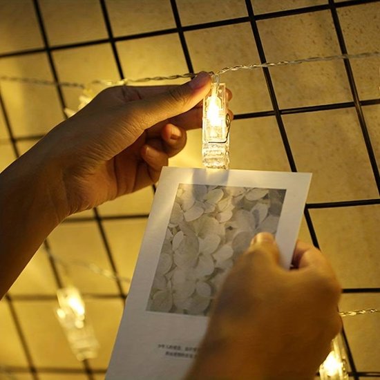 Fotoslinger met LED Verlichting | 6 Meter | 40 Knijpers | Warm Wit | Bruiloft & Decoratie