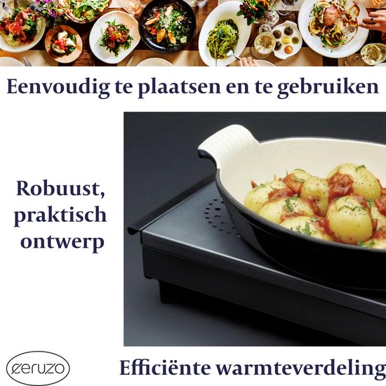 Warmhoudplaat Rechaud Zwart | 3 Branders | 43cm | Non-stick | Aluminium & RVS