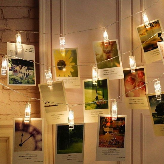 Foto Lichtslinger Warm Wit | 2 Meter | 20 LED Clips | Op Batterij | Kamer Decoratie