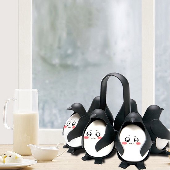 Pinguïn Eierdopjes Set van 6 Zwart | Eierhouder & Eierkoker | Grappig Ontbijt Cadeau