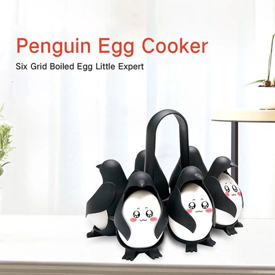 Pinguïn Eierdopjes Set van 6 Zwart | Eierhouder & Eierkoker | Grappig Ontbijt Cadeau