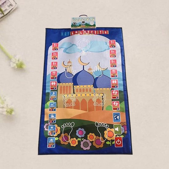 Islamitische Gebedsmat Kinderen Blauw | Interactief & Educatief | 6 Talen | 110×70cm