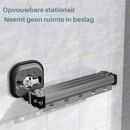 Wanddroogrek Inklapbaar Donkergrijs | Set van 2 | Zuignap | Geen Boren | 360° Draaibaar