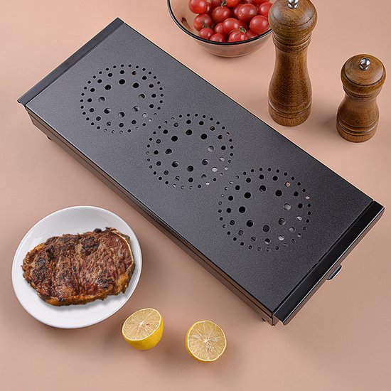 Warmhoudplaat Rechaud Zwart | 3 Branders | 43cm | Non-stick | Aluminium & RVS