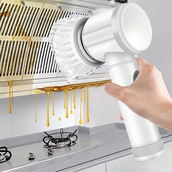 Elektrische Schrobber met 5 Borstelkoppen | 360° Rotatie | Keuken, Badkamer & Ramen | Wit