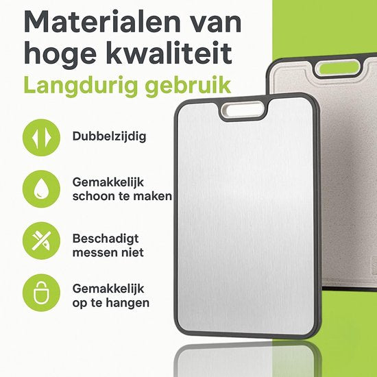 RVS Snijplank Dubbelzijdig | Rasp, Sapgeul & Antislip | Geen Microplastics | Vaatwasbestendig
