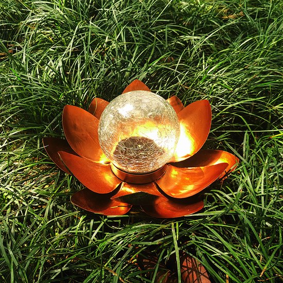 Lotus Tuinlamp Solar Goudgeel | Warm Wit | Dagsensor | Decoratieve Buitenverlichting