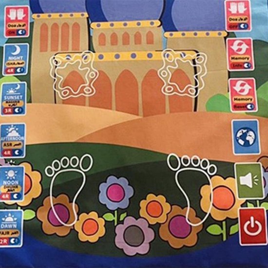 Islamitische Gebedsmat Kinderen Blauw | Interactief & Educatief | 6 Talen | 110×70cm