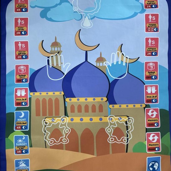 Islamitische Gebedsmat Kinderen Blauw | Interactief & Educatief | 6 Talen | 110×70cm